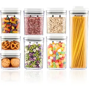 Pop Top Container Set| 8Pcs Airtight Cereal Organizer Canisters with Pop Lids, BPA-Free, Vacuum Seal & One-button Opening, Stackable Pantry Containers for Dry