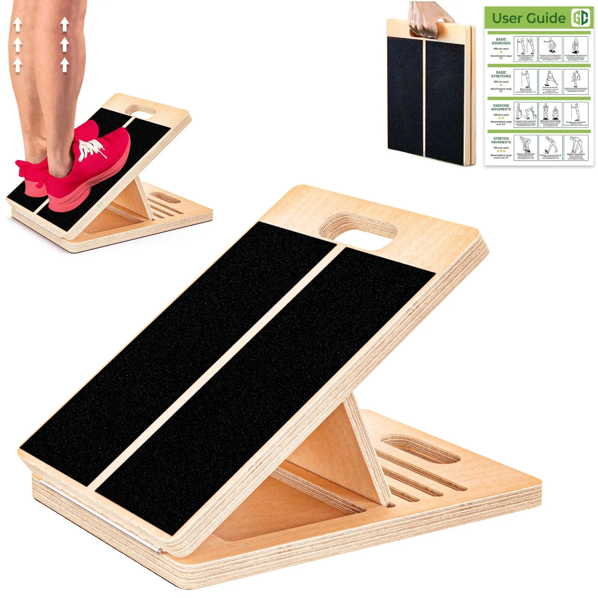 GrdnCare Slant Board for Calf Stretching Wooden Portable Calf Stretcher Board for Physical Support and Reducing Injury Risk Adjustable Incline Levels Anti Slip Grip Surface