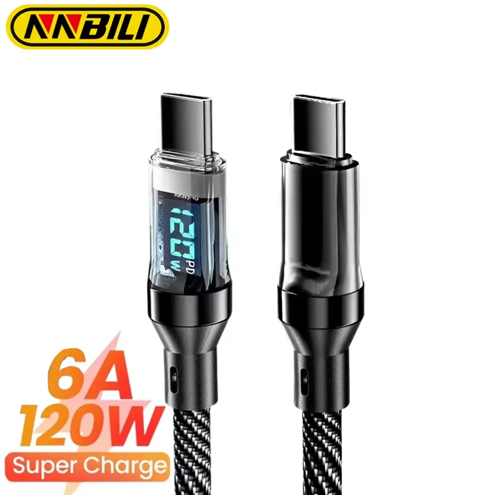 Nbnbi 120w A-C/c-C LED Data Fast Charging Cords, Charging Cable, USB C Powered, Cellphone, Real-Time Display Digital Screen, Not Compatible with Xiaomi/samsung/iPhone