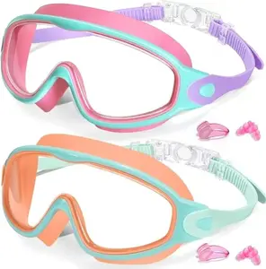 2 Pack Kids Swim Goggles! Anti-Fog Anti-UV Wide View Leak-Proof Swimming Goggles for Boys Girls 3-14, Easy to Wear Cute Kids Swim Glasses
