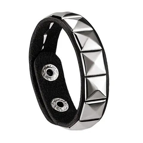 PU Leather Studded Punk Bracelet for Men Women, 80s Gothic Rock Wristband, Spike Rivet Cuff Bangle, Fashionable Creative Bangle, Unisex Accessory for Halloween Parties Fashion Bracelets