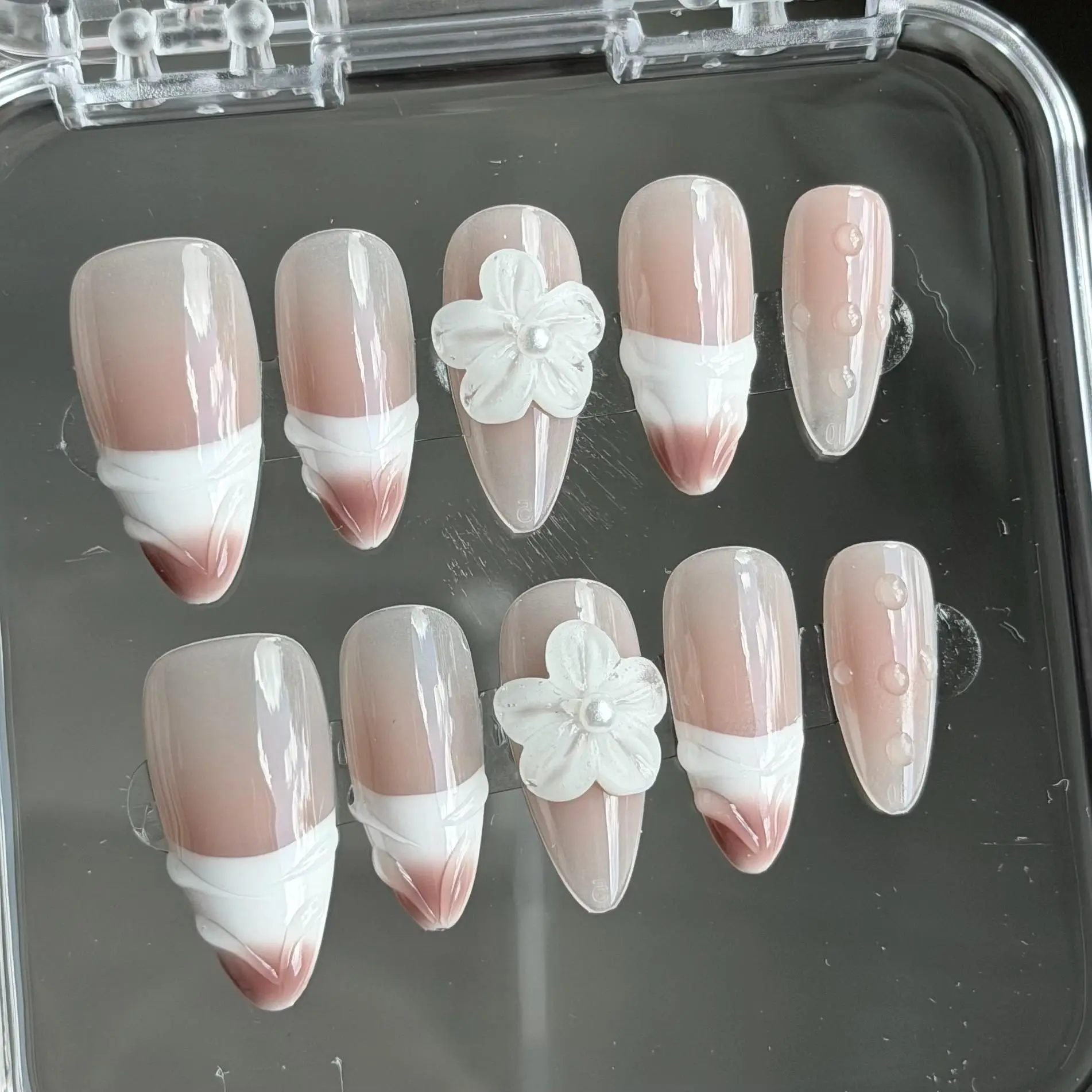Hand Painted French Nails: Almond Nails Ombré Tips