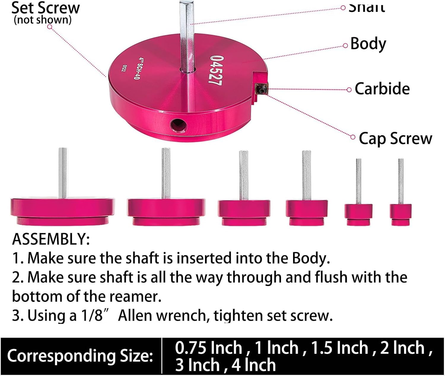 6pcs Plastic Pipe Fitting Reamer Kit PVC Drill Cutting Metal Rotary Tool For 1/2" Includes 0.75",1", 1.5", 2", 3", 4"