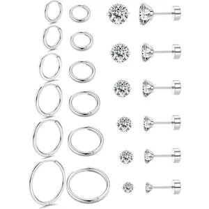 FINREZIO 12Pairs Stainless Steel Hoop Stud Helix Earrings 20G Flat Back Cartilage Earrings Mini Small Hoop Earrings Flatback Stud Earrings Daily