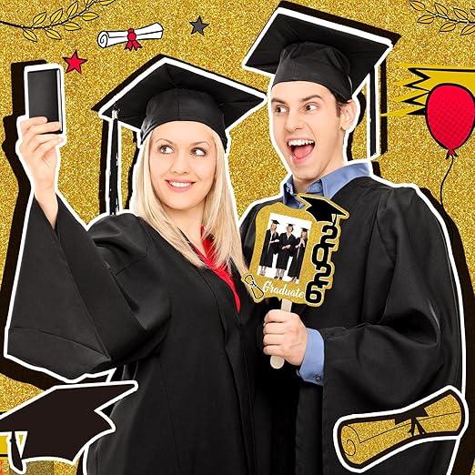24pcs 2026 Graduation Folding Fans & Photo Frame Props – Handheld Signs for Class Group Photos & Ceremony Stage Layout | Summer Vibes Party Decor, Fits 4 * 6in Photos
