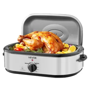 Summervibes VEVOR Roaster Oven, 18QT Electric Roaster Oven, 150-450 Adjustable Temperature Electric Roasting Pan with Self-Basting Lid, Cool-Touch Handle, Defrost Warm Function, Stainless Steel Turkey Ovens