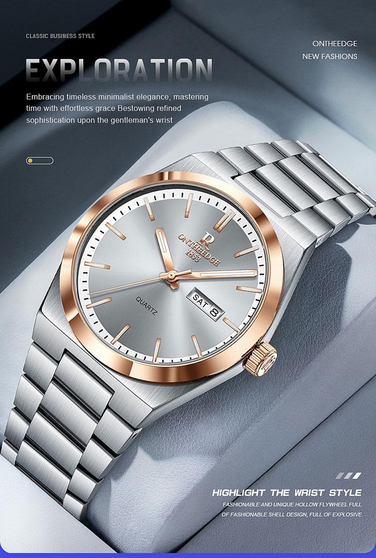 Men's Luxury Two-Tone Rose Gold & Silver Quartz Watch - Stainless Steel Wristwatch with Day Date Display, Luminous Hands, Classic Business Dress Watch, Perfect Gift for Him