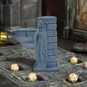 Unpainted Dnd Terrain with Rotating Staircase Design, Clear and Mysterious Figure Behind Stairs, DIY Graffiti Support, Suitable for Roleplay Players
