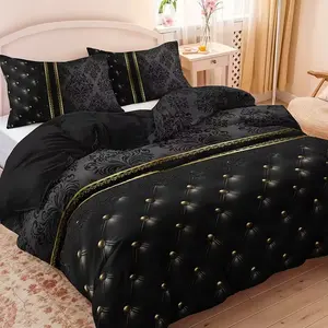 Luxury Gold Jacquard, 3-Piece Includes 1 Fitted Sheet + 2 Pillowcases, High-Definition Print, All Seasons Home Decor, Decorative Bedsheet Sets