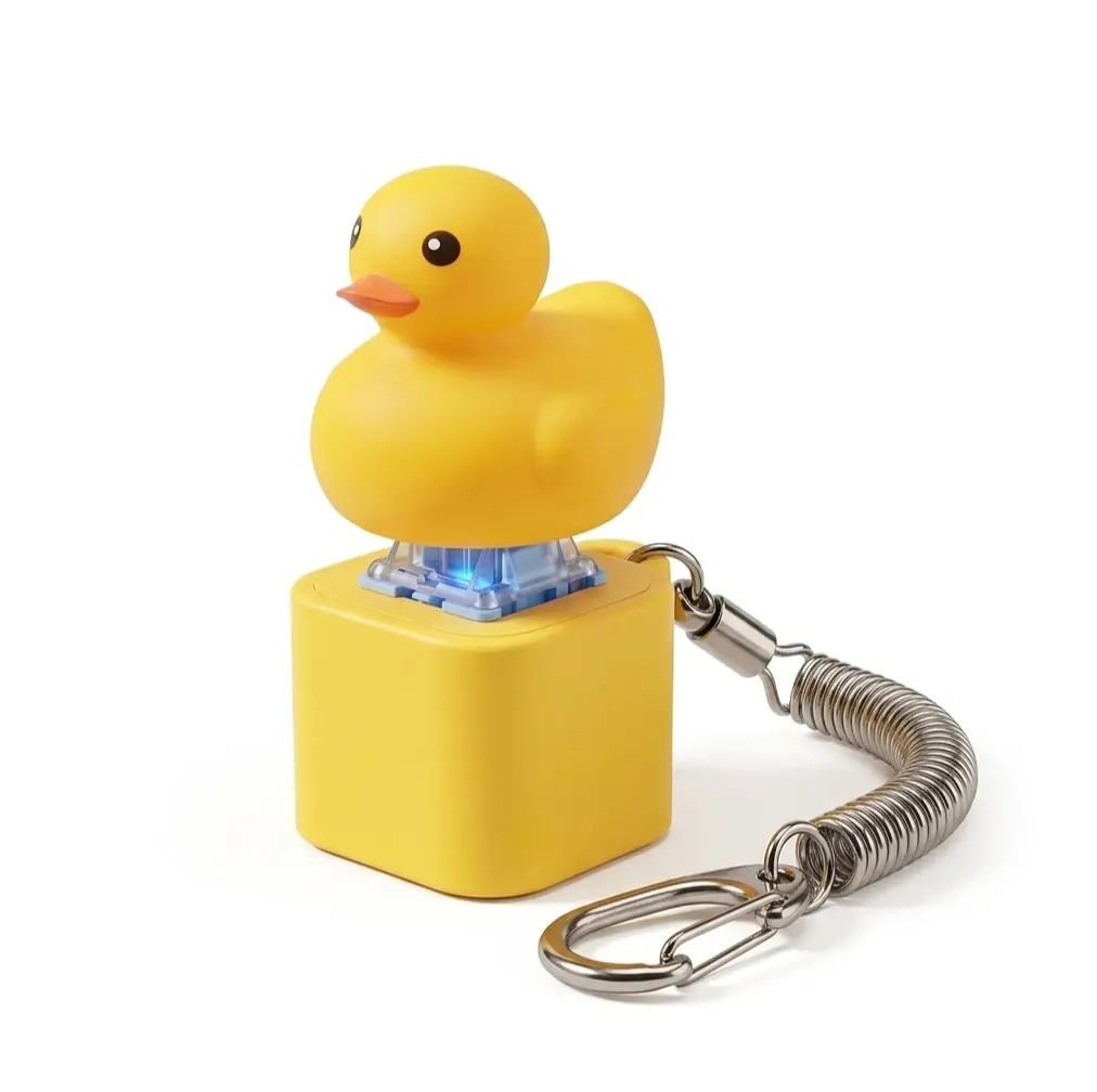 Quacking Duck Fidget Toy Keychain, Rechargeable Light-Up Yellow Duck Press Toy with Quack Sound, Portable Funny Desk Toy for Duck Lovers
