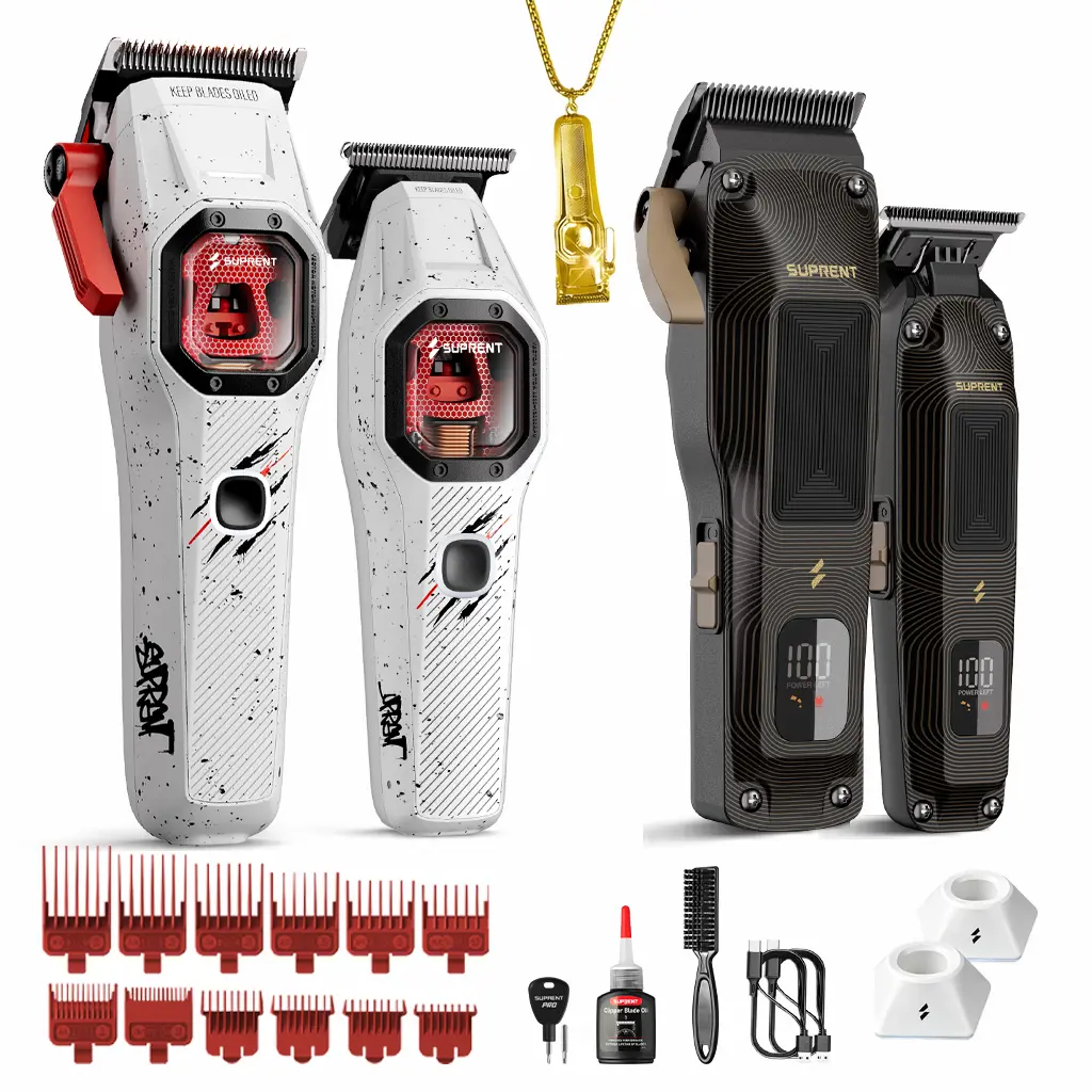 SUPRENT FANGS Assassin Edition Professional Hair Clipper & Trimmer Set, V10 Vector Motor with DLC Blades, Precision Fade Grooming Kit for Men