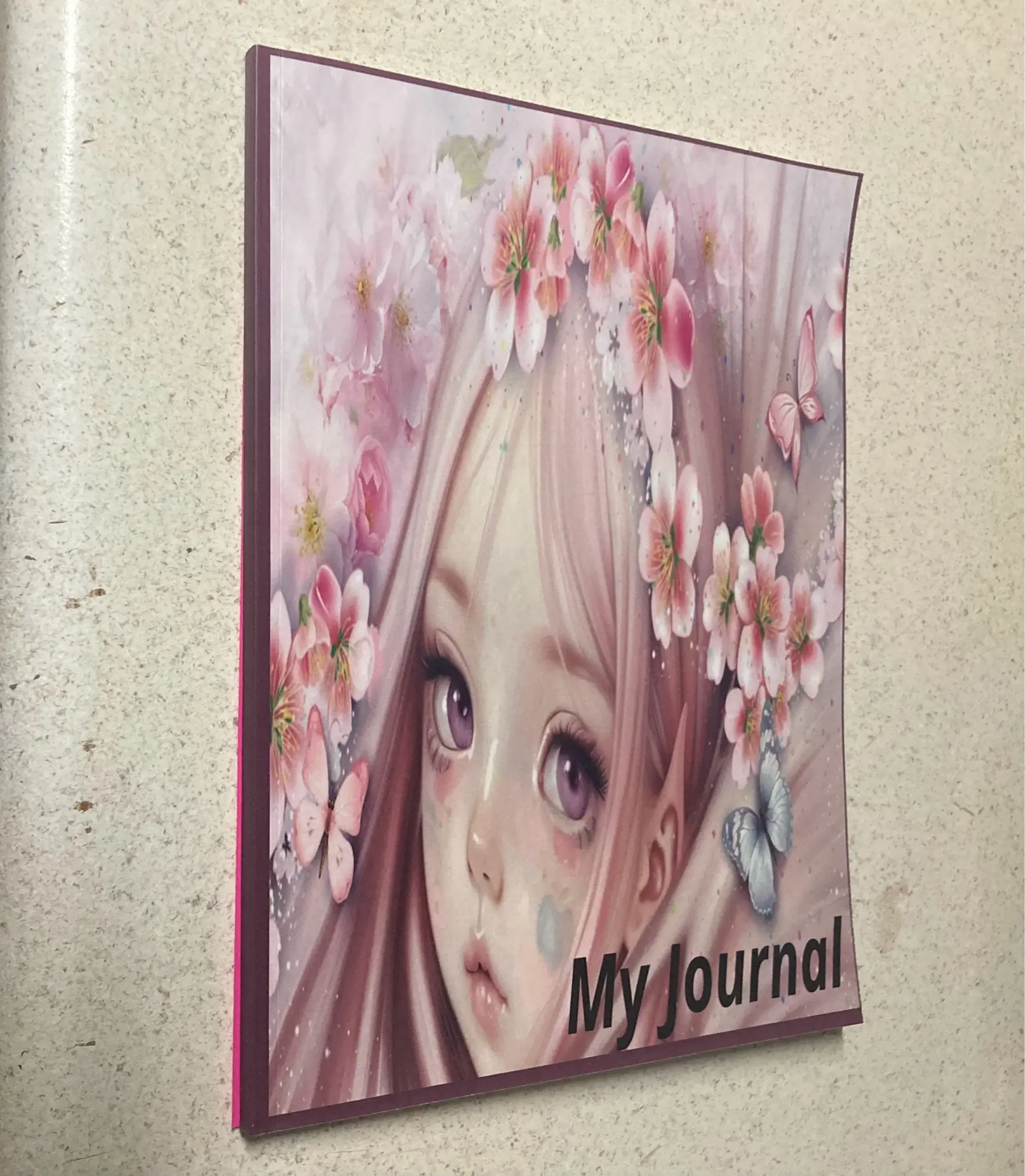 My Journal - Elf Girl with Pink Cherry Blossom Flowers Design Notebook.