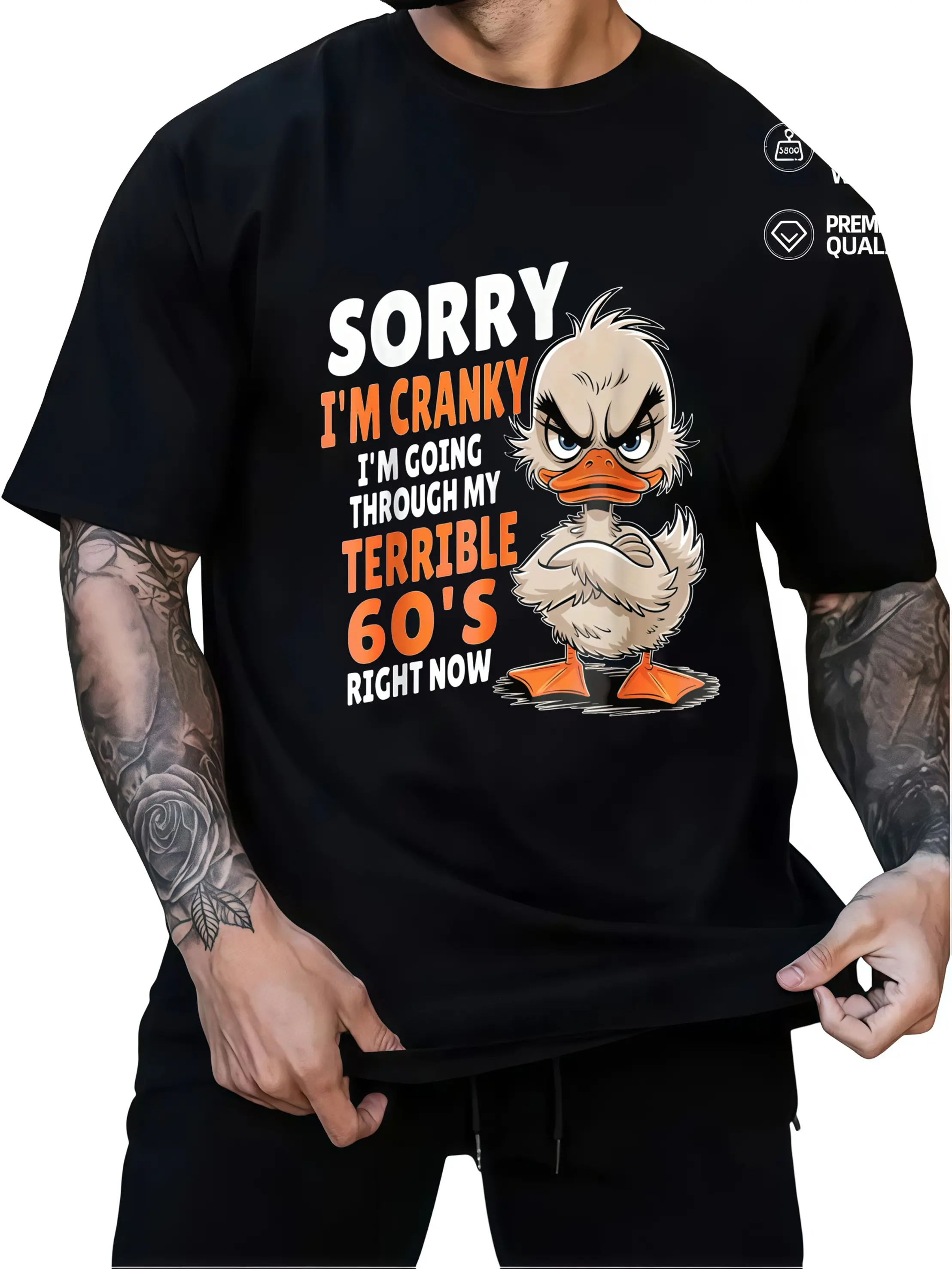 Men'S & Women'S Vintage 1960s Retro Graphic T-Shirt - Funny "Sorry I'm Cranky I'm Wearing My Terrible 60'S Tee" Slogan with Angry Duck Design -  Relaxed Fit Casual Streetwear Short Sleeve Shirt (S-XXXL) - Humorous 60s Nostalgia Apparel for Summer & Th