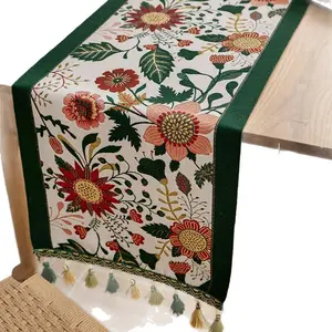 American Retro Color Woven Jacquard Chenille Table Runner Ethnic Style Fresh Simple with Tassels Size 35x120 to 35x300cm