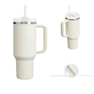 The Quencher H2.0 Flowstate Tumbler in Cream | 40 OZ with Handle.