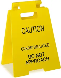 Caution Overstimulated Desk Sign, Don't Approach Warning Sign, Humor Gag Gift for Coworkers, Boss & Employees, Mini Novelty Desk Decor