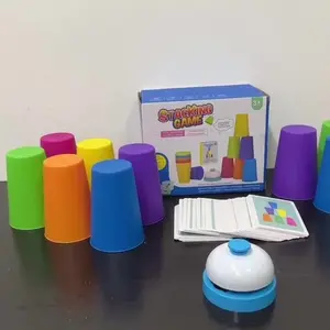 54 Cards, 12 Cups, 1 Bell Game Set, Puzzle Match, Stacking Cups, Table Game, Stacking Tower Game, Holiday Gift, Interactive Toy