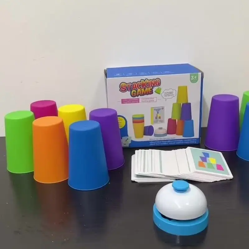 54 Cards, 12 Cups, 1 Bell Game Set, Puzzle Match, Stacking Cups, Table Game, Stacking Tower Game, Holiday Gift, Interactive Toy