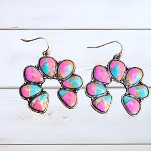 Cotton Candy Western Squash Blossom Dangle Earrings- Fashion Jewelry