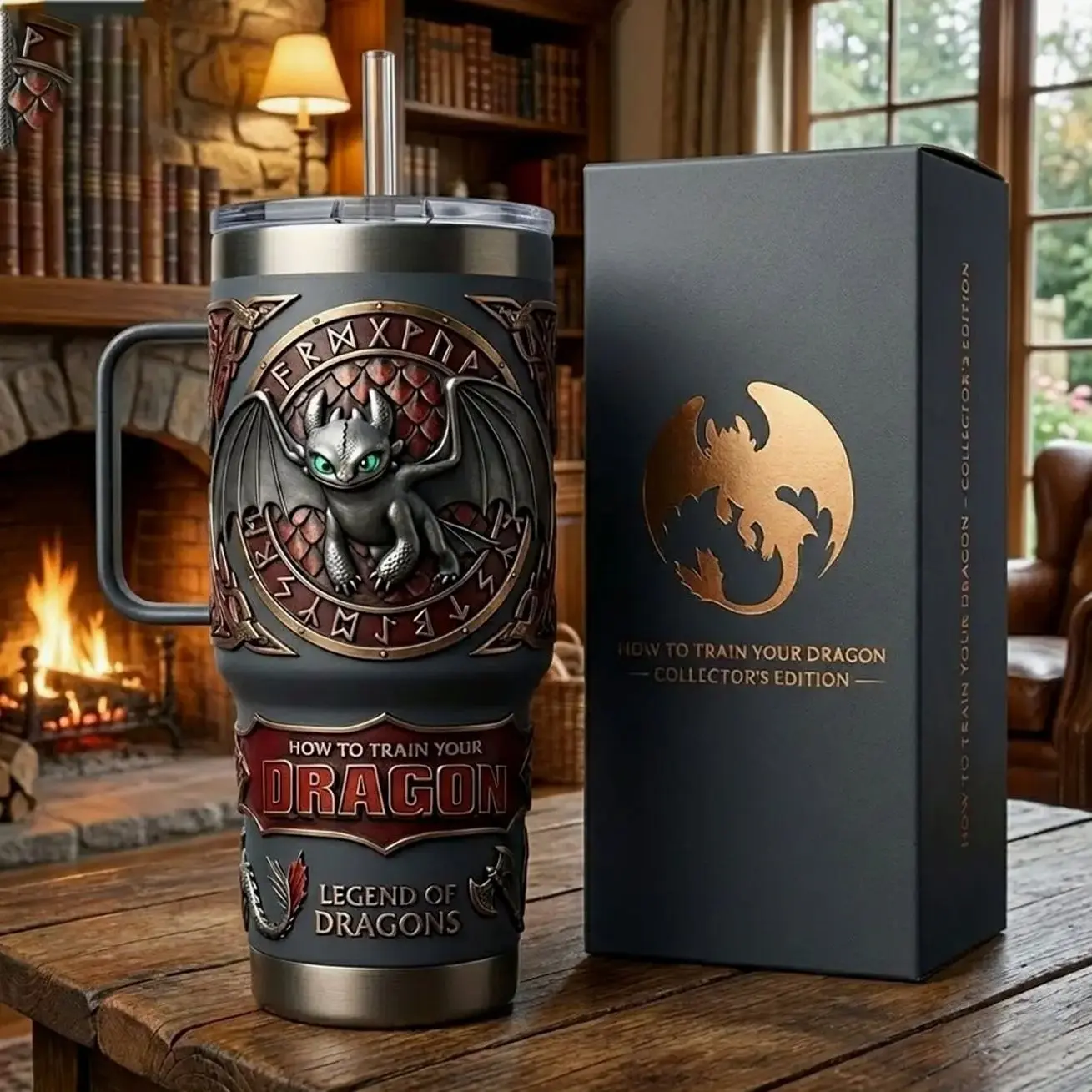The "Toothless" Night Fury Dragon Tumbler 40oz With Handle & Straw, Limited Edition Collector Cup, How To Train Your Dragon Stainless Steel Travel Mug, Hiccup & Toothless Gift, Insulated Drinkware
