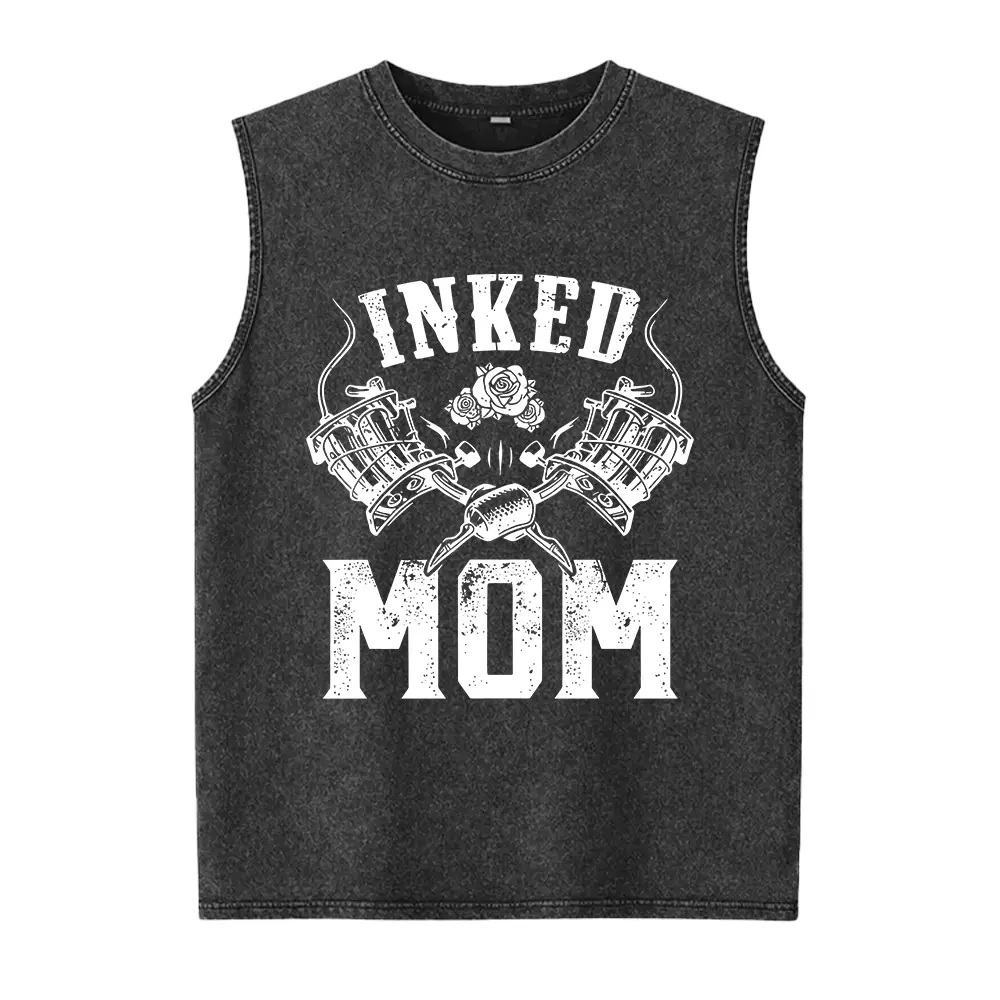 Inked Mom Tattoo Graphic Washed Vest, Cool Mom Streetwear Tee, Tattoo Lover Gift for Mothers