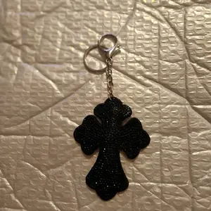 Black Cross Keychain with Silver Chain and Ring, Decorative Accessory for Keys and Bags