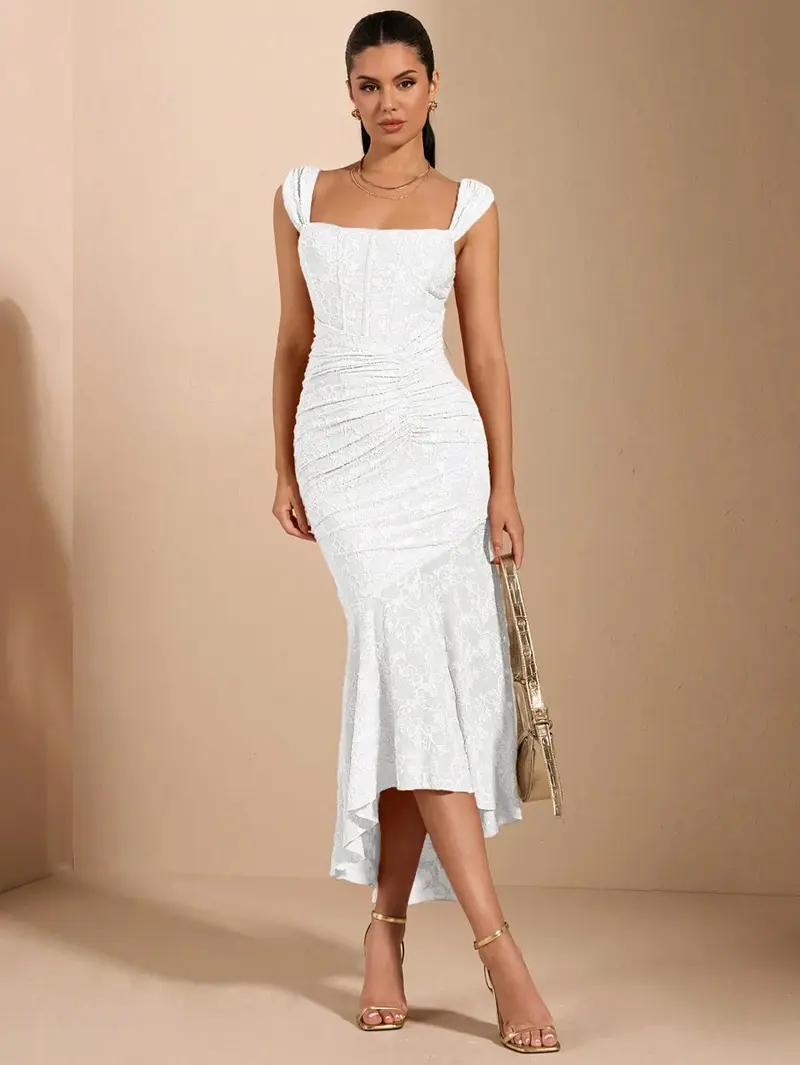 shein formal dresses midi Metallic Jacquard A-Line Evening Gown – Terijon.com main image 1