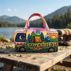 Quilted Duffle Bag for Women, Boho Camping Weekender Travel Tote, Large Capacity Carry On Bag, Waterproof Overnight Gym Bag for Outdoor Adventure