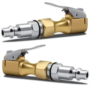 Brass Air Clamp, Closed Flow Tire Clamp, Locking Tire Inflation Clamp with Clips (2pc), Durable Automotive Tool Set, Tire Inflator Tool