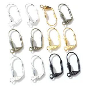 17*11mm 50pcs  5 Colors Plated Brass French Earring Hooks Wire Settings Base Settings Whole Sale