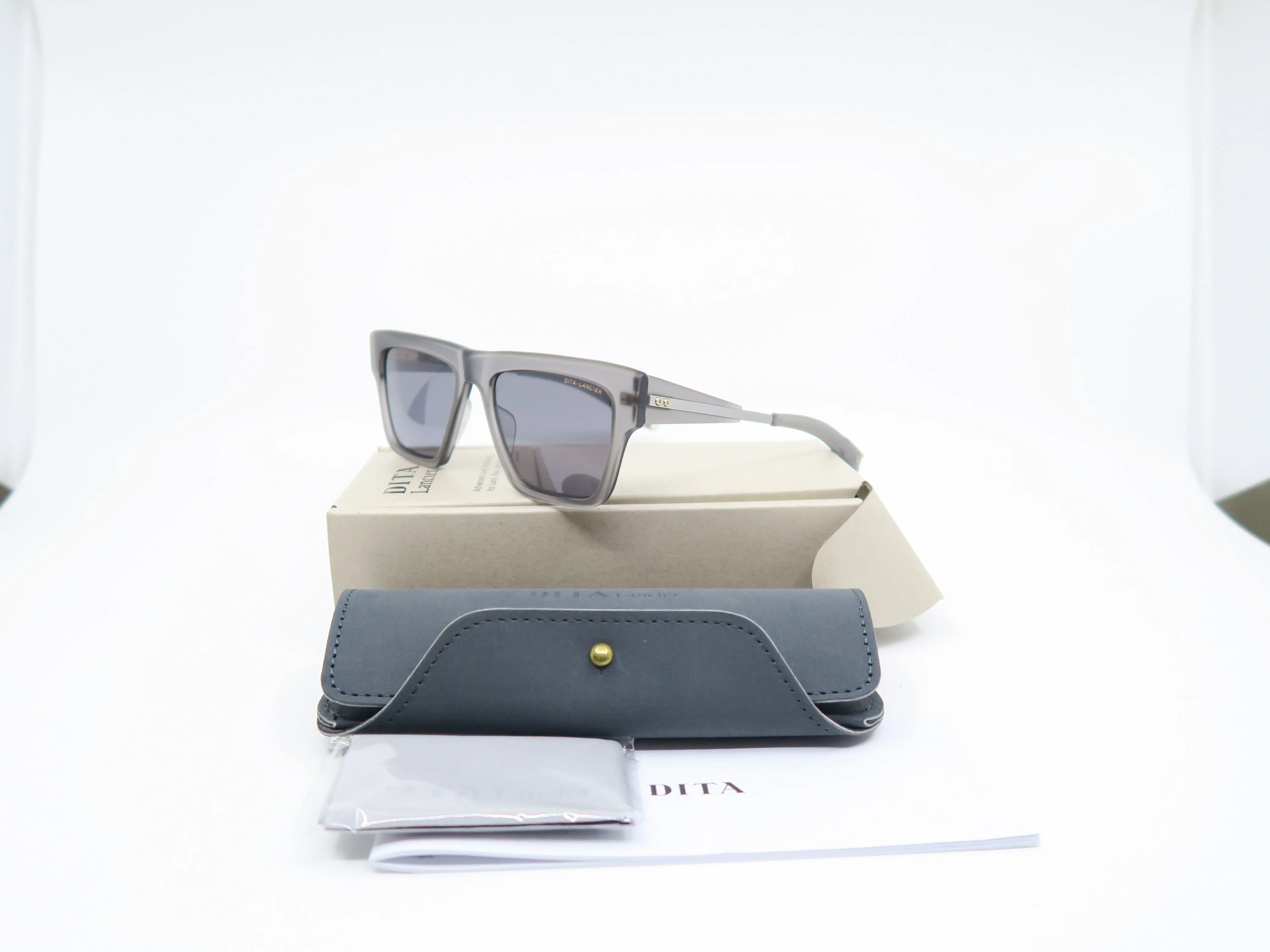 DITA Lancier Ichi DLS701 Men's Square Acetate Sunglasses with Grey Polarized Lenses, Full Rim Frame in Matte Grey - 55-18-146mm, Eyewear Fashion, Acetate Men's Sunglasses