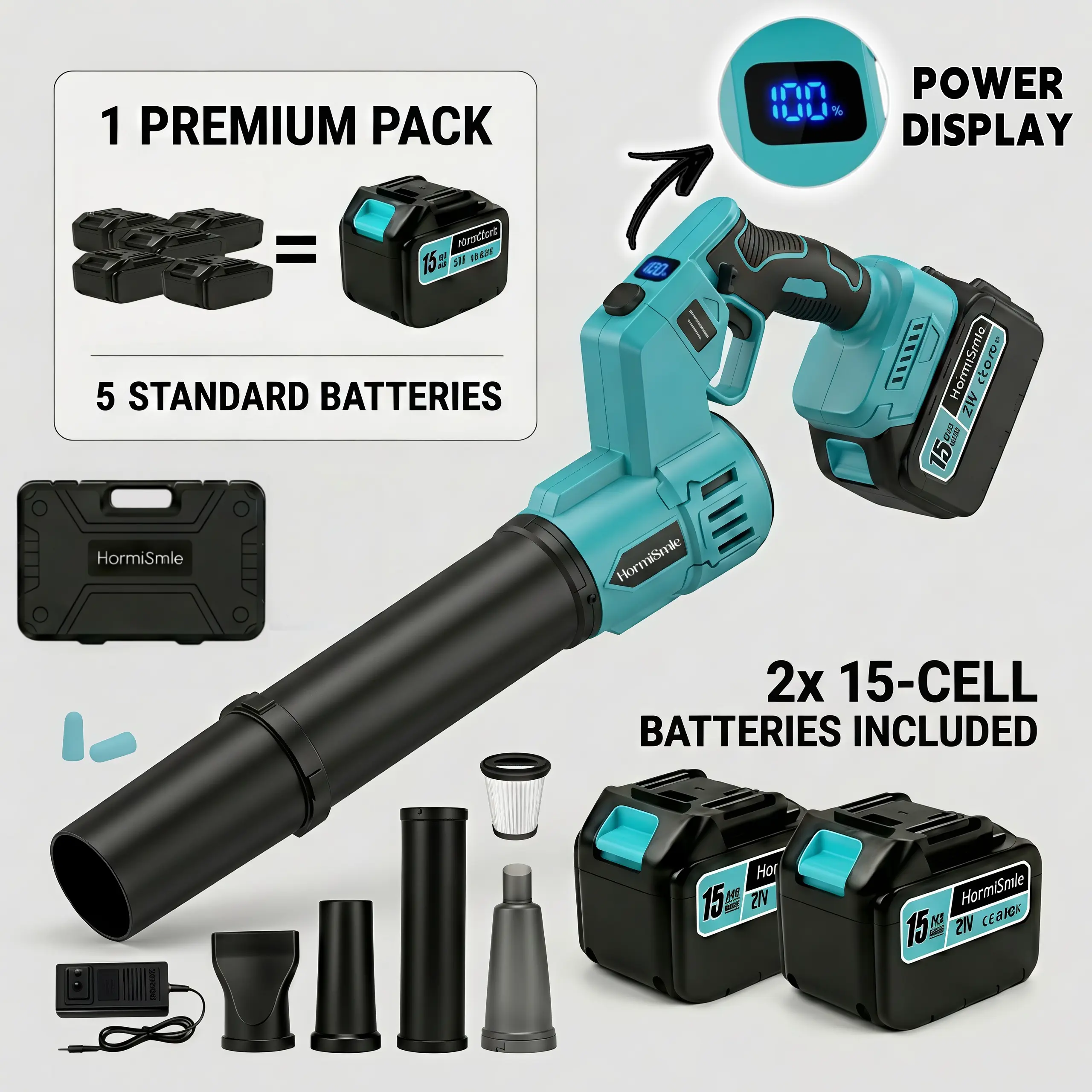Dual 15-Cell Batts & LED Display 2-in-1 Blow & Vacuum Cordless Leaf Blower-Turbo Jet Blower, Violent Turbo Fan, Brushless Motor, Car Drying After Wash, Handheld Snow Blower, Cordless Air Duster, Home Improve, Garden Mainte Holiday gifts