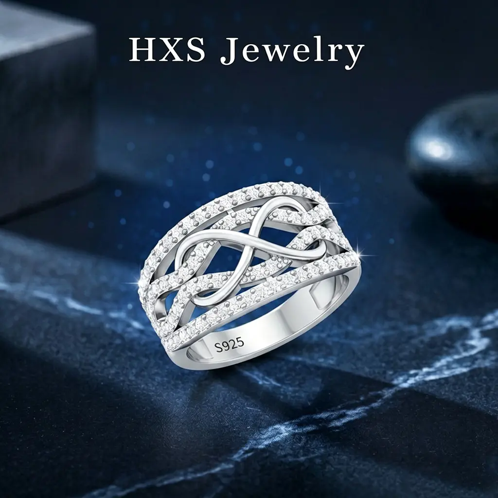 【HXS】925 Sterling Silver Infinity Ring Pave CZ Braided Eternity Band Promise Ring for Women