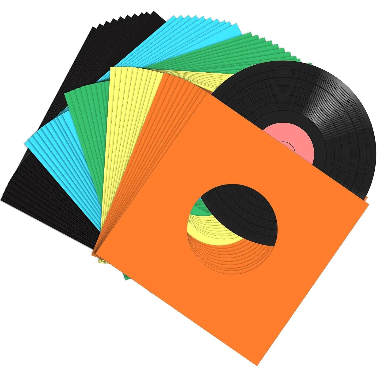 50 count 7 Inch Vinyl Record Sleeves 45 RPM Paper Record Covers Paper Inner Sleeves for Album Jacket Covers Collection Storage, Dust and Scratch Protection(Colorful)