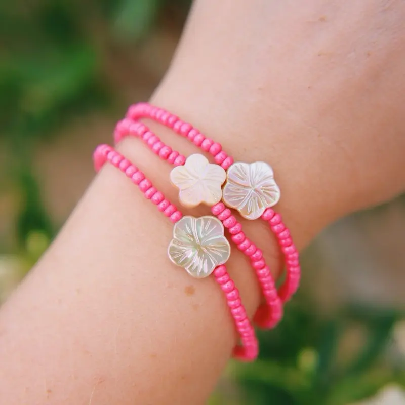 Hibiscus Shell Pink Beaded Bracelets