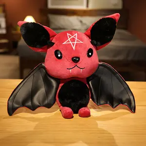 Cute Goth Bat Plush Pillow Pentagram & Moon Bat Stuffed Toy Decor for Bedrooms