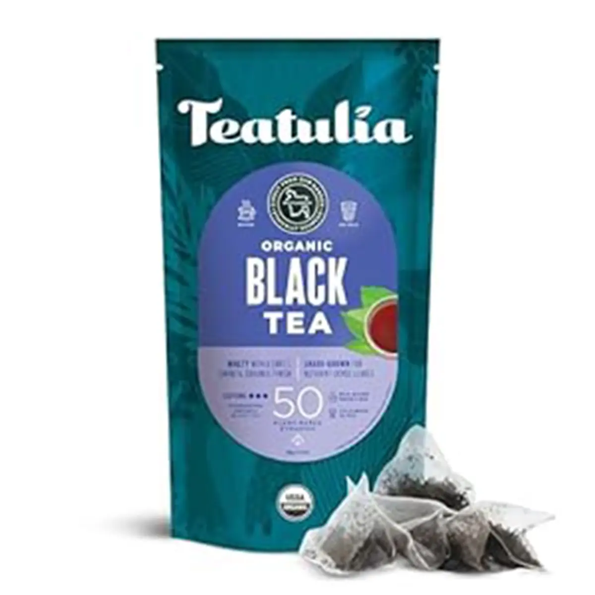 Teatulia Organic Black Tea Bags (50 Pyramid Teabags) | 100% Compostable | Sustainably Grown In Bangladesh