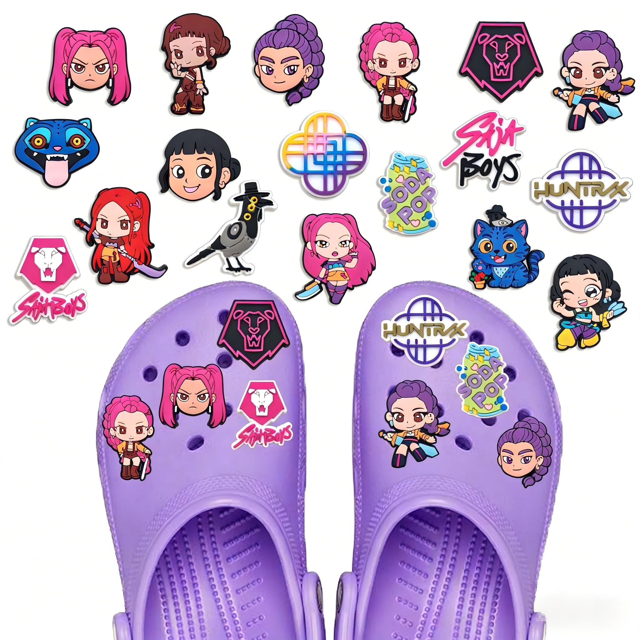 Unisex K-POP Shoe Charms — 18-Piece PVC Cartoon Soft-Rubber Shoe Accessory Set; Cute Shoe Buckles Suitable for All Ages