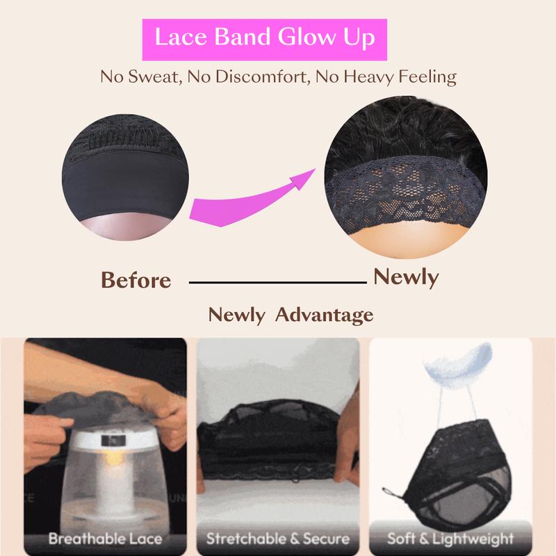 Unice Glueless No Slipping Water Wave Lace Headband Wigs with Drawstring All-Day Security Put On and Go Human Hair Wigs Beginners Friendly