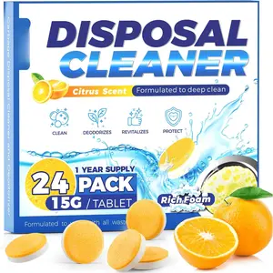 XXL Foaming Garbage Disposal Cleaner and Deodorizer Tablets - 24 Pack, Citrus Scent Garbage Disposal Cleaner, Sink Drain Clean for 1 Year Kitchen, House, Home Cleaning Essentials