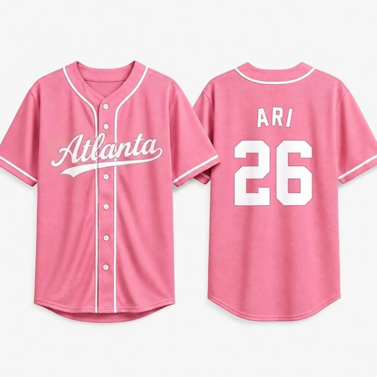 ARI 2026 Atlanta Baseball Jersey - Pink Pop Concert Outfit Y2K Sporty Button Down Tour Shirt Matching Fits