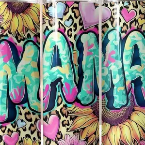 20oz Mama Leopard Print Sunflower Hearts Design Tumbler - Stylish and Unique Drinkware for Everyday Use
