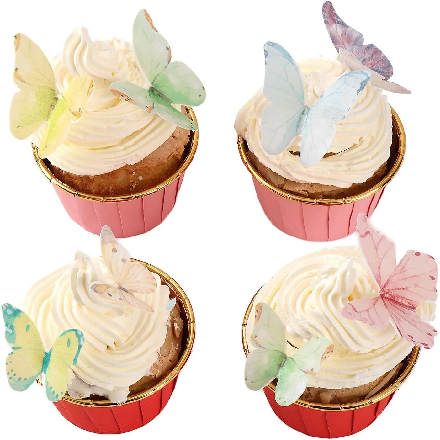 40Pcs Wafer Paper Butterfly Cupcake Cake Toppers Edible Butterflies for Cake Decorations Colorful Butterfly for Wedding Birthday Party Cupcakes Decorating Supplies(Mix Color & Size)