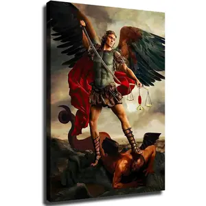 Saint Michael The Archangel Poster Wall Art Canvas Painting Picture Print Living Room Bedroom Decor (Unframed,12x8inch)