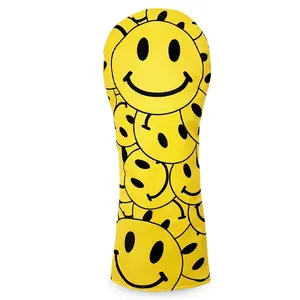 Base Smiley Face Embroidered Golf Club Head Cover, Fun Full Print Design, Golf Club Accessories, Sports Gear