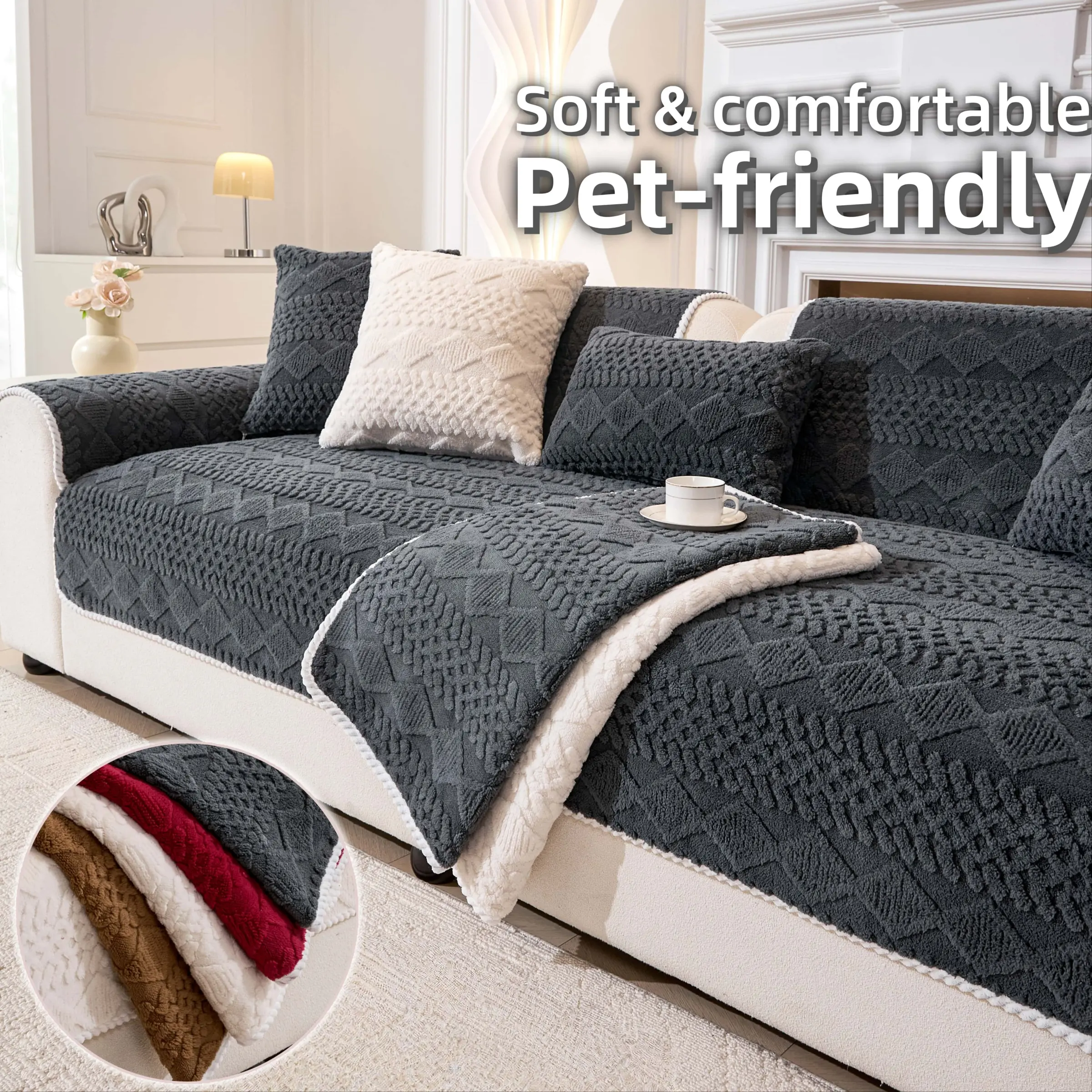 Thick couch cover, Nordic Geometric Couch Cover, Anti-Slip Washable Sofa Protector, Pet-friendly protective cover, Anti-Scratch Couch Slipcover for Sectional, Loveseat, 2/3/4 Seater, Multi-Color Home Decor, Reusable Couch Protector