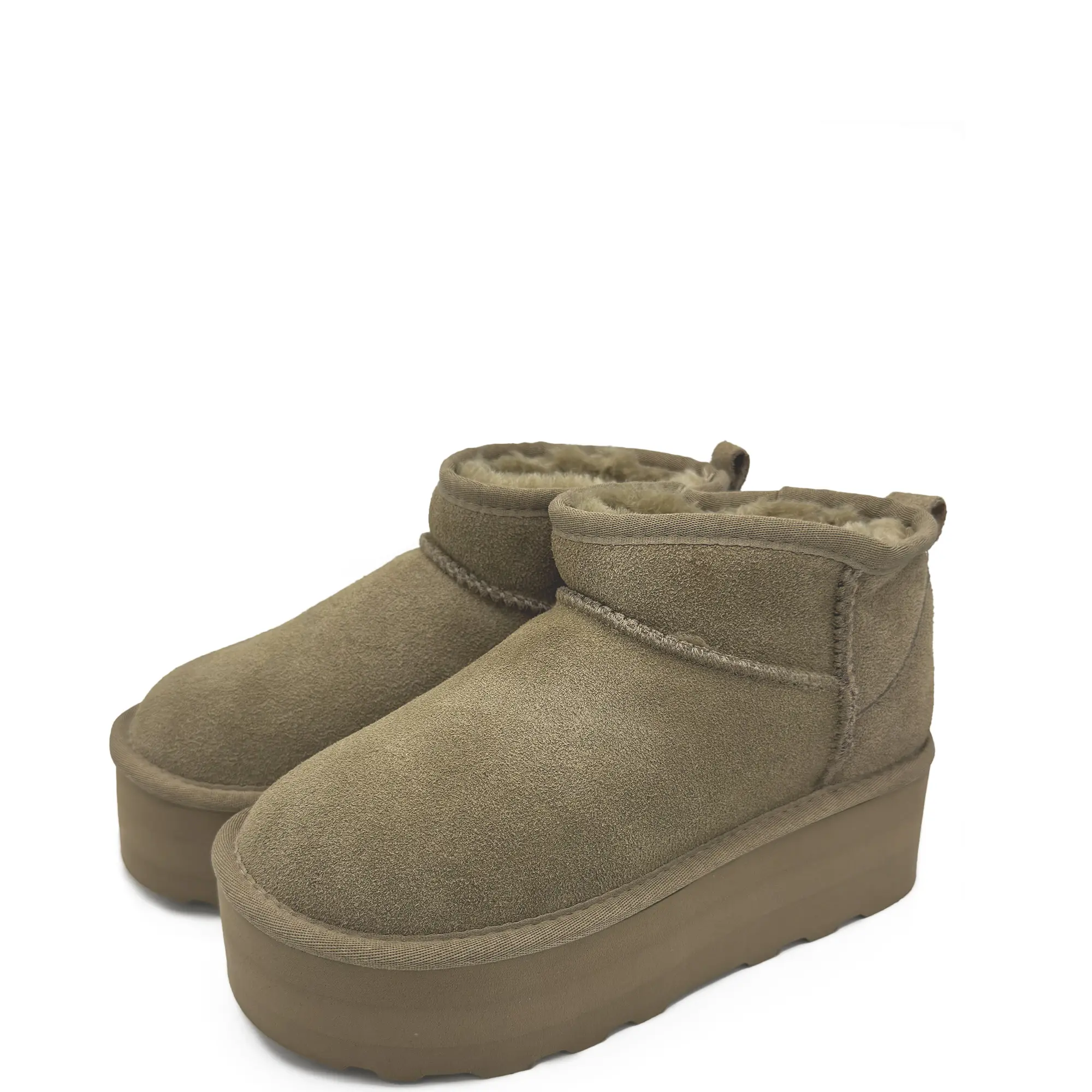 Lory -Taupe - Winter Slip-On Women’s Platform Ankle Boots