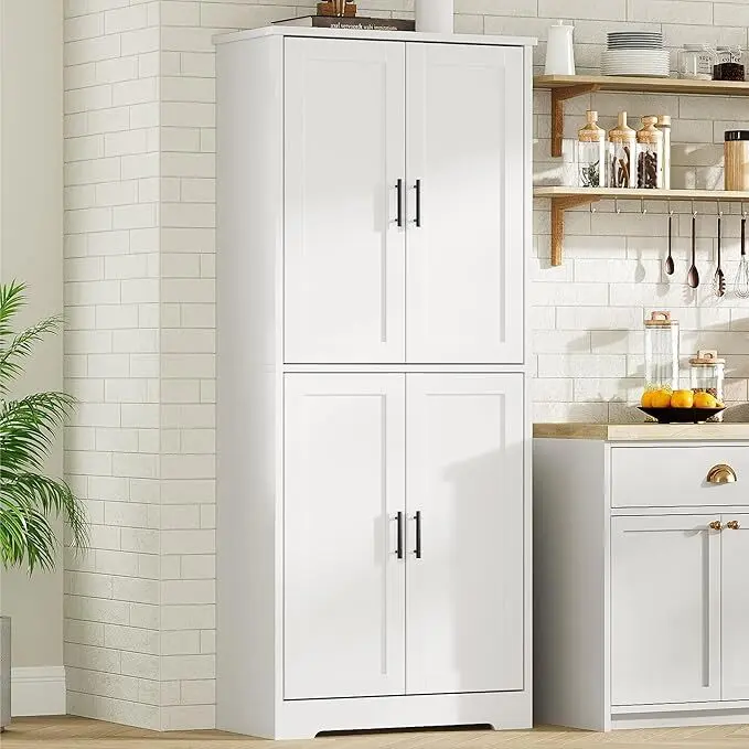 GARVEE 70in Tall Kitchen Pantry Cabinet, Freestanding Storage Cabinet with 4 Doors and Adjustable Shelves, for Dining Room, Living Room (White)