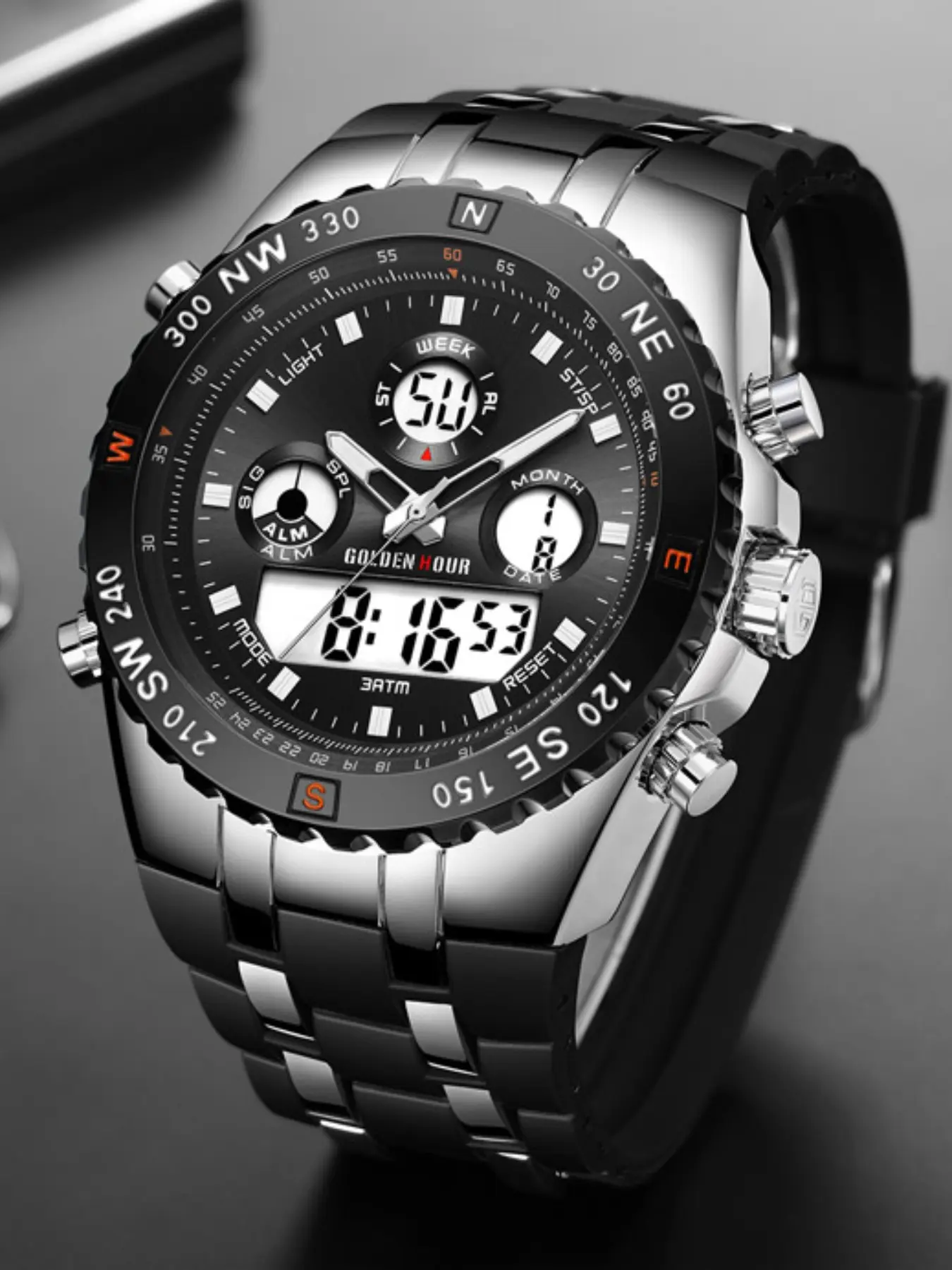 Multifunctional Sport Waterproof Electronic Watch, Casual Quartz Watch, Men's Wristwatch, Digital Face, Alloy Case, All Seasons, Casual Trendy Wristwatch, Fashionable Waterproof Watch