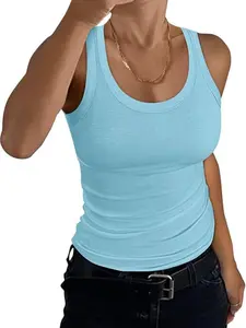 Women's Scoop Neck Ribbed Tank Top, Summer Basic Sleeveless Racerback, Slim Fit Tops Shirts, Casual Fashion for Daily Wear